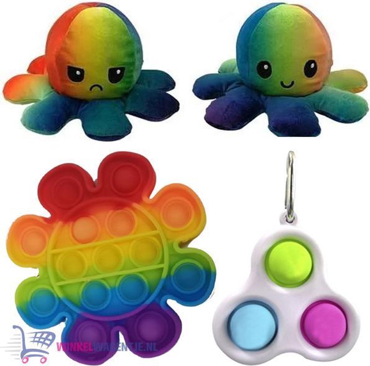 Pop It Fidget Bloem(Regenboog) + Simple Dimple + Octopus Mood Knuffel (Regenboog) | pop it fidget toy goedkoop, fidget toy, fidget toys pakket, fidget toys pop it, fidget toys stressbal, speelgoed voor kinderen, TikTok Rainbow